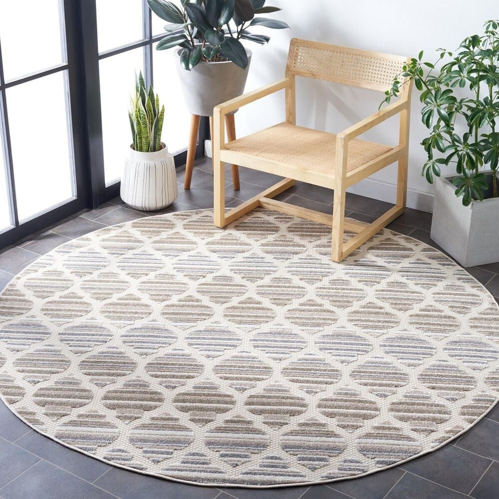 Safavieh Cabana CBN333F 6&#39;7&quot; Round Grey and Ivory Indoor/Outdoor Area Performance Rug, , large