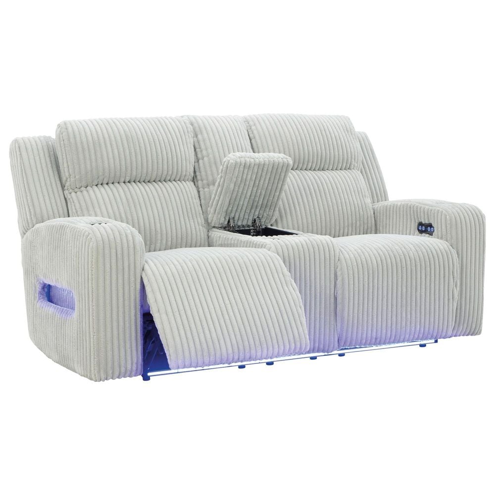 Ashley Forest Lake Power Reclining Loveseat with Console and Adjustable Headrest in Alloy Velvet, , large