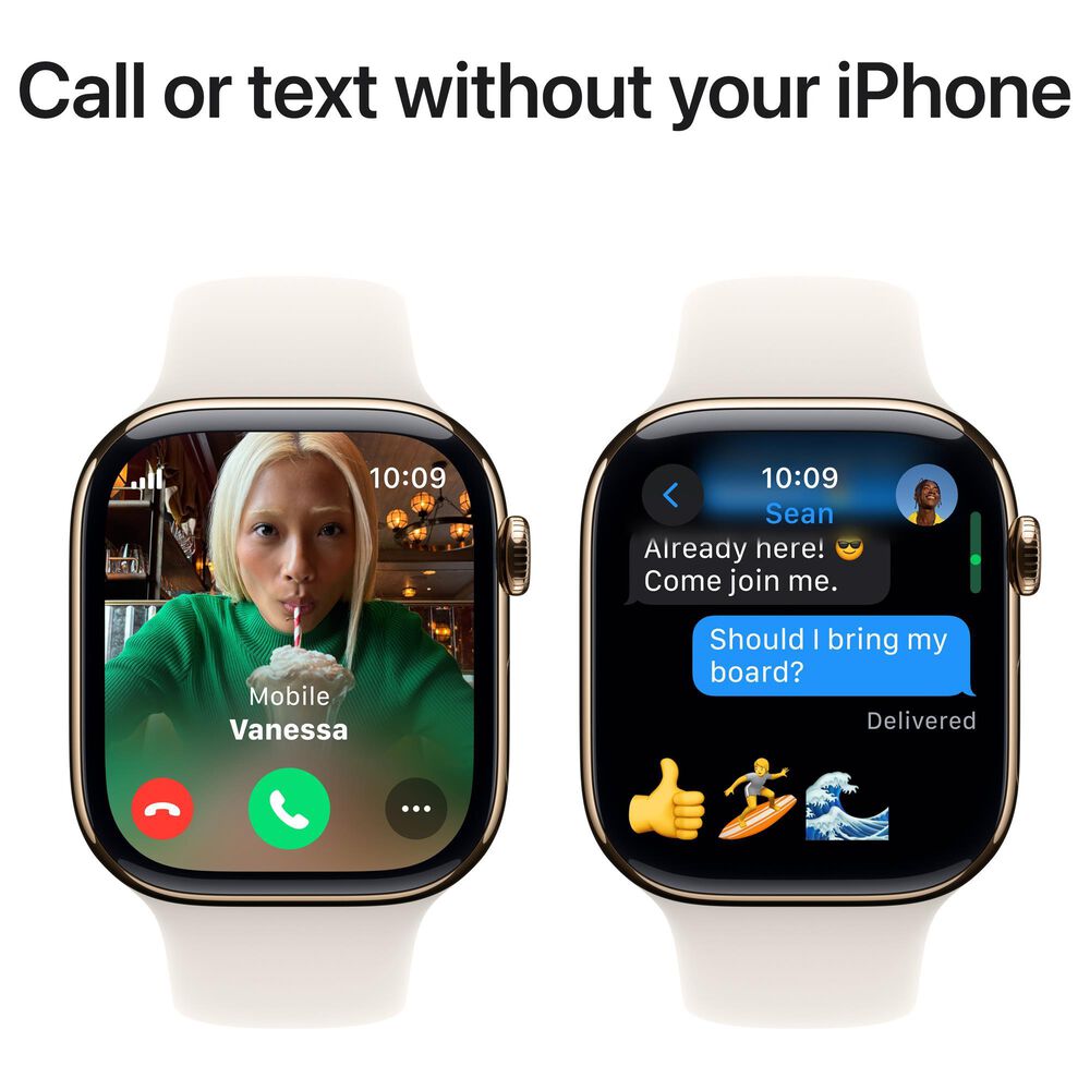 Apple Watch Series 10 GPS + Cellular 46mm Gold Titanium Case with Starlight Sport Band - M/L, , large