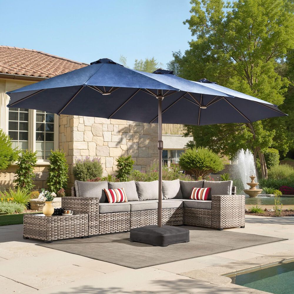 HOMLUX 15' Outdoor Market Umbrella with Sandbags Base in Dark Blue, , large