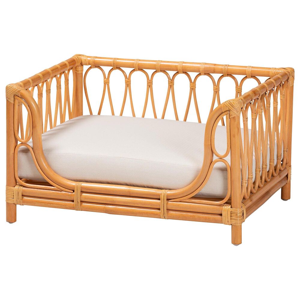 Baxton Studio Kierra Rattan Pet Bed with Removable Cushion in Honey, , large