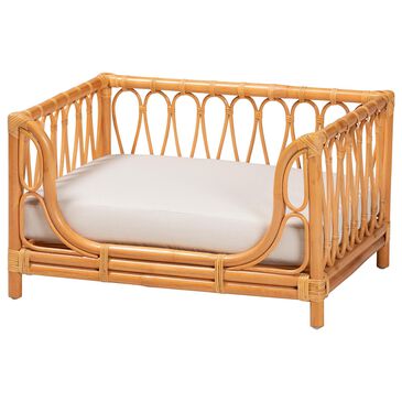 Baxton Studio Kierra Rattan Pet Bed with Removable Cushion in Honey, , large