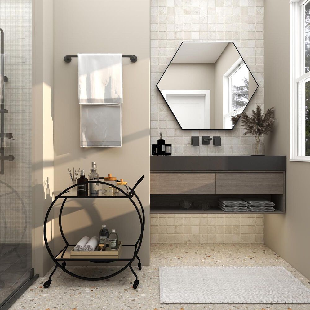 Maple and Jade 35" x 41" Hexagon Wall Mirror with Thin Minimalistic Frame in Black, , large