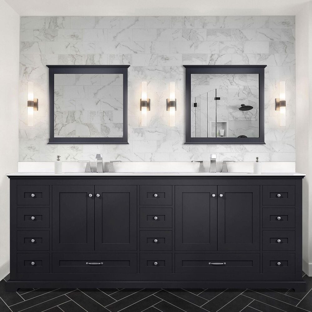 Lexora Home Dukes 84" Double Bathroom Vanity in Espresso with 2 cm White Quartz Top and Rectangular Sinks, , large