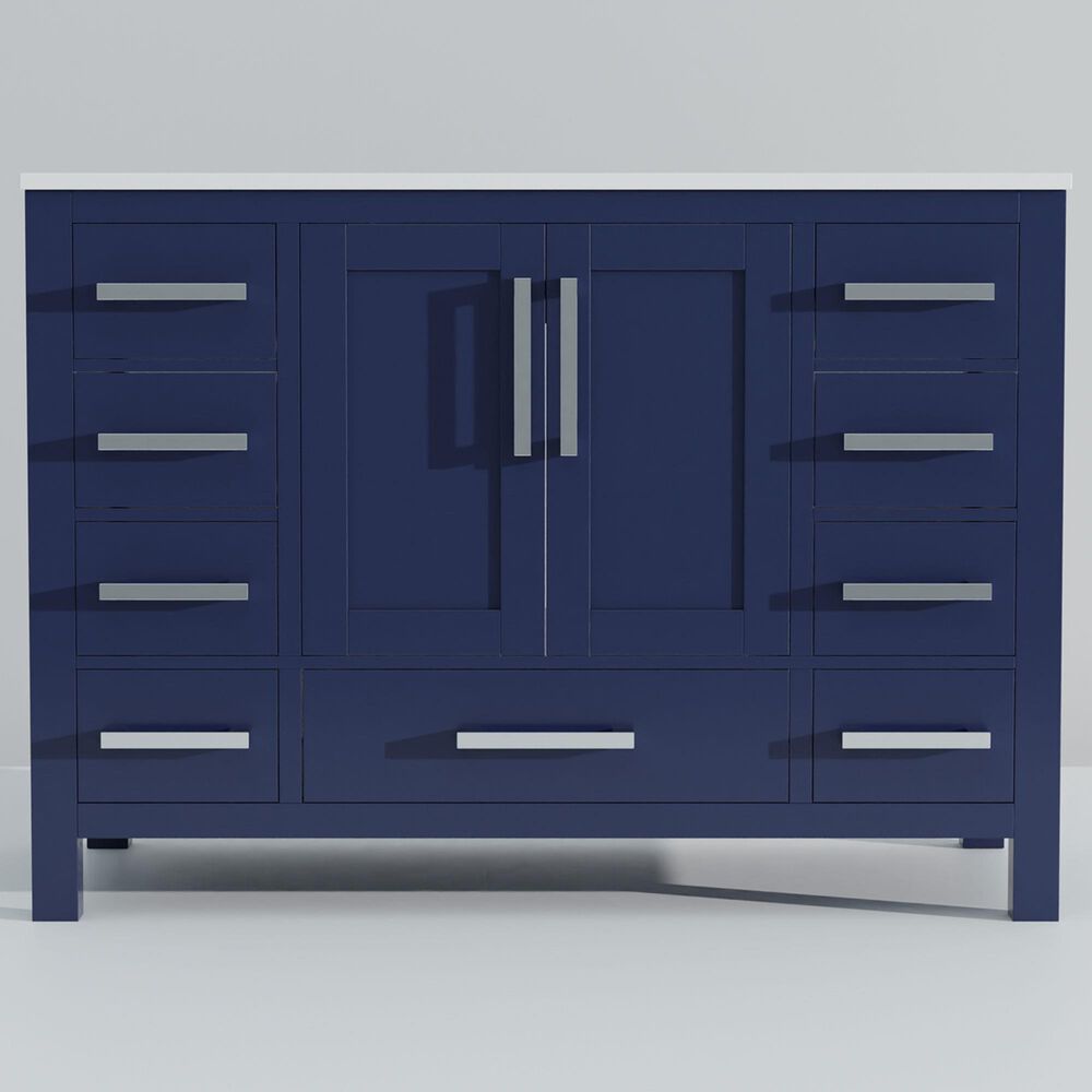 Lexora Home Jacques 48&quot; Single Bathroom Vanity in Navy Blue with 2 cm White Cultured Marble Top and Rectangular Sink, , large