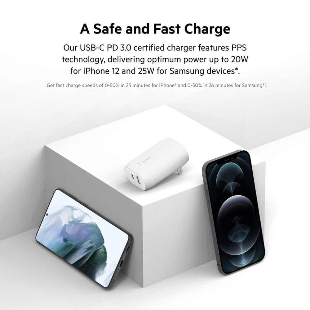 Belkin BoostCharge 37W Dual Port USB-A and USB-C PD Wall Charger with PPS in White, , large