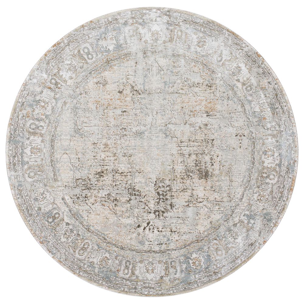 Surya Brunswick Cream, Medium Brown, Light Gray, Light Brown, Charcoal and Mustard 5&#39;3&quot; Round Area Rug, , large