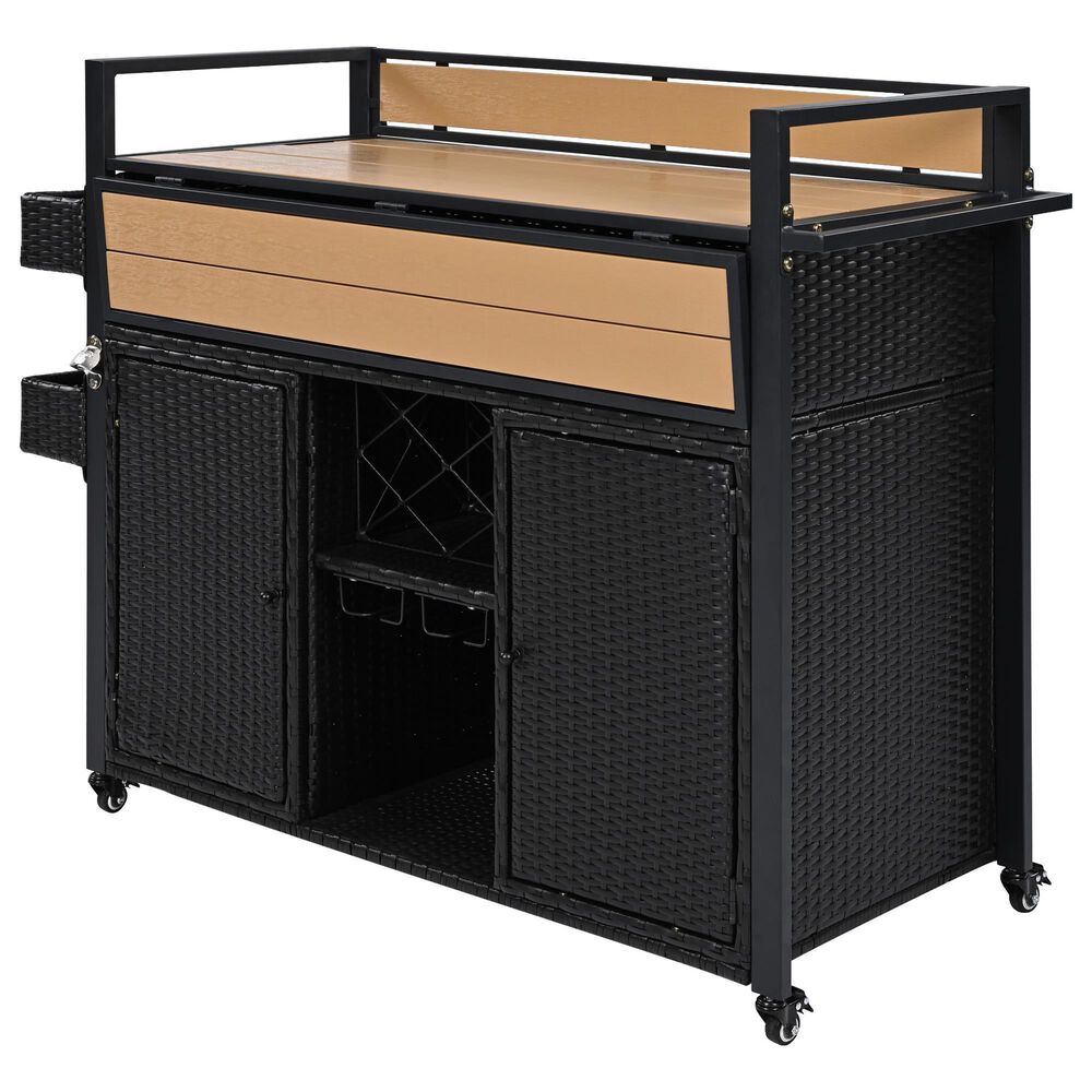 HOMLUX 53" Wicker Outdoor Kitchen Island in Black Brown, , large