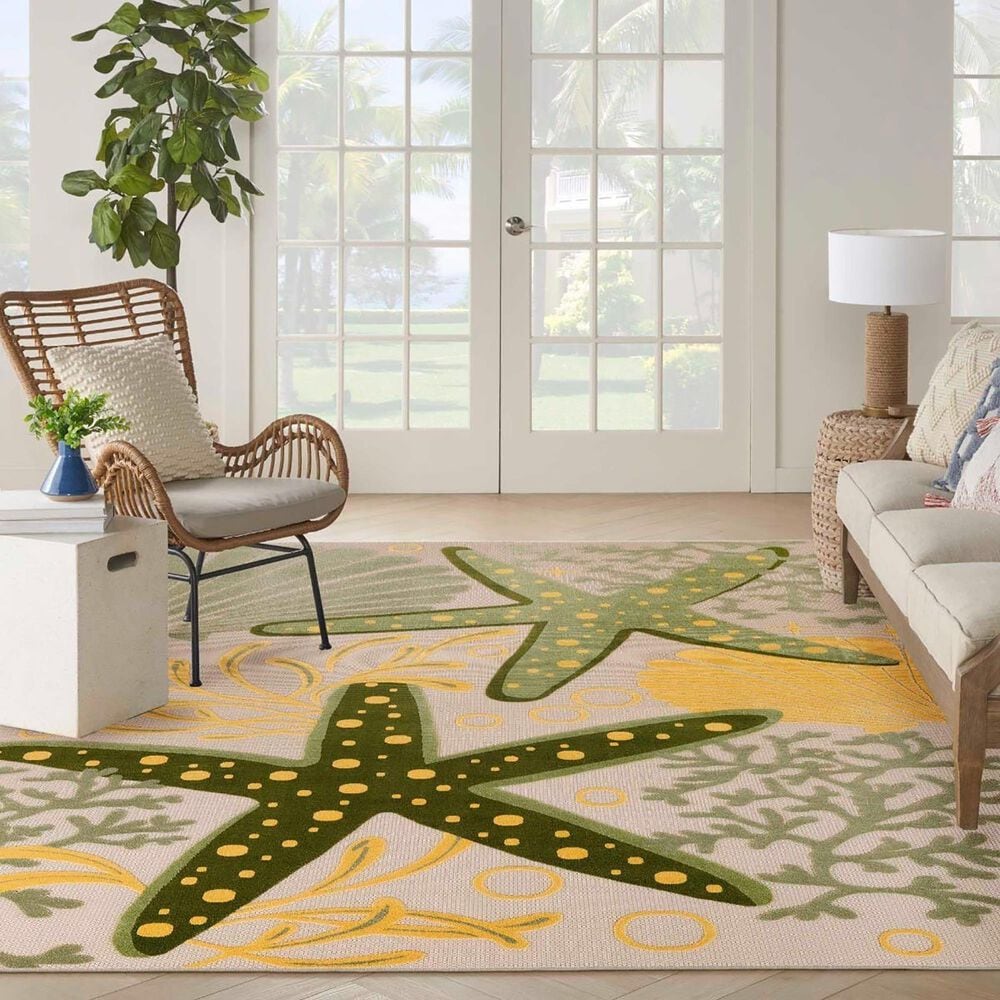Nourison Aloha 10&#39; x 14&#39; Green and Yellow Indoor/Outdoor Area Rug, , large