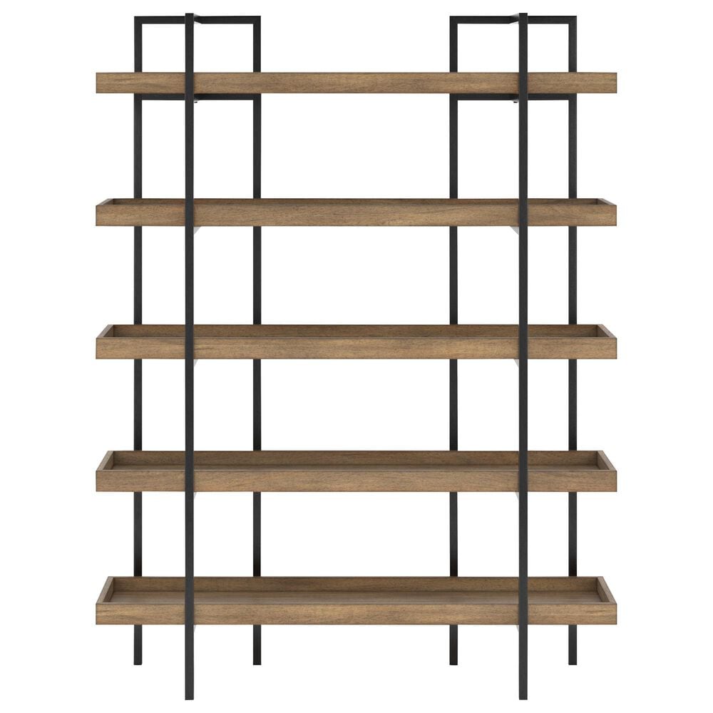 Ashley Montia 2-Piece Desk and Bookcase Set in Light Brown and Gunmetal Gray, , large