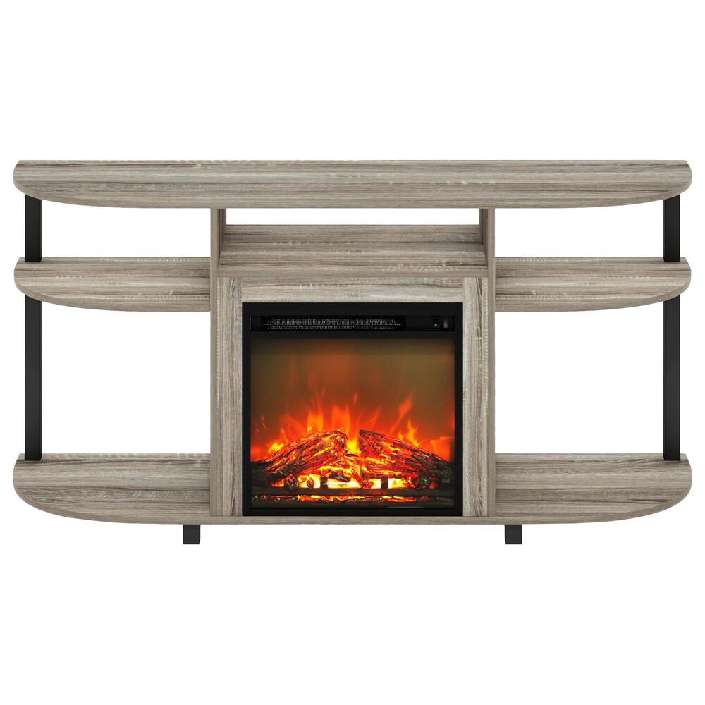 HOMLUX 47" Curved TV Stand with Electric Fireplace in French Oak Grey and Black, , large