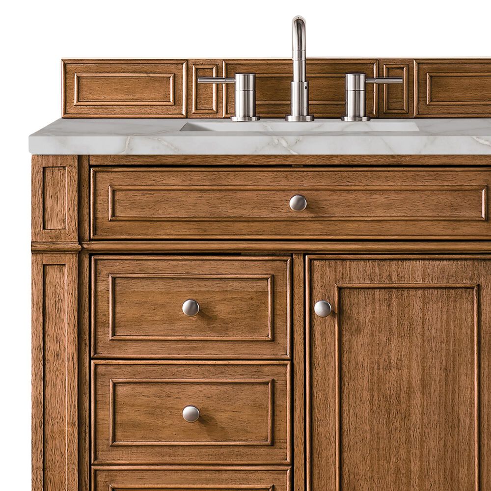 James Martin Vanities Bristol 36&quot; Single Bathroom Vanity in Saddle Brown with 3 cm Victorian Silver Quartz Top and Rectangular Sink, , large