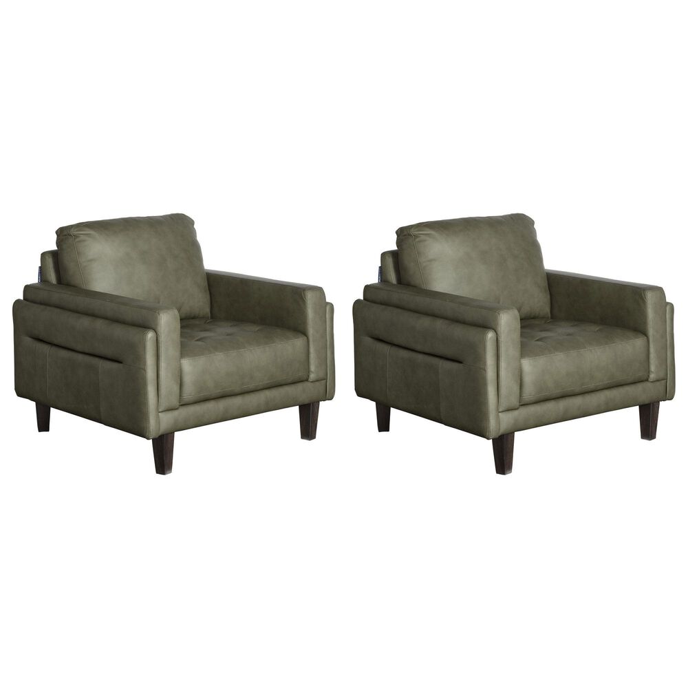 Chateau d"Ax Leather Accent Chair in Olive Green (Set of 2), , large