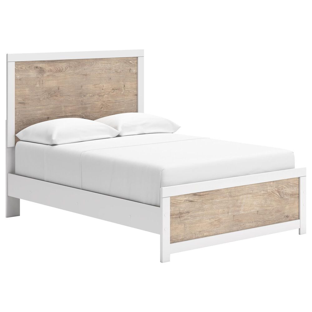 Ashley Charbitt Full Panel Bed in Oak Grain and Matte White, , large