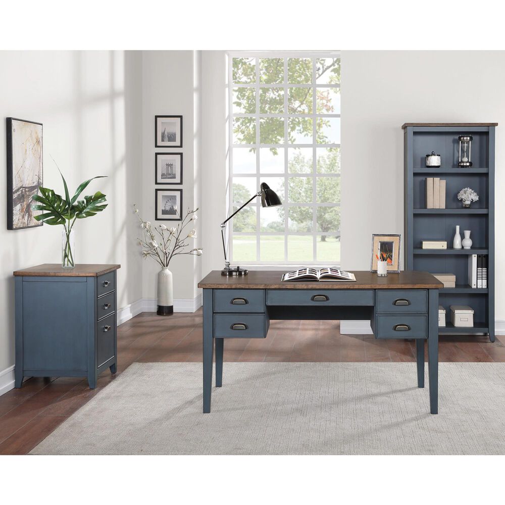 Wycliff Bay Fairmont 2-Piece Half Pedestal Desk with Bookcase Set in Dusty Blue and Natural, , large