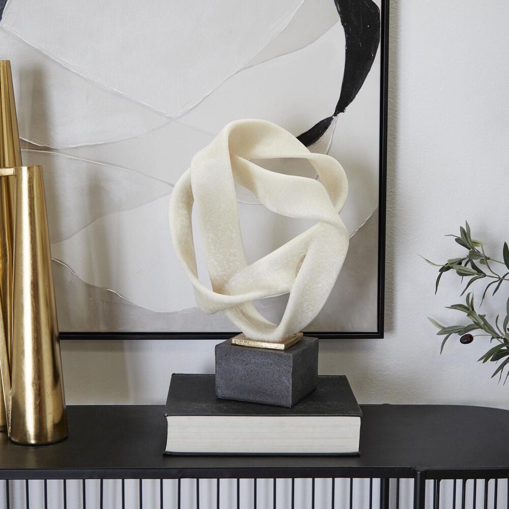 Maple and Jade 17&quot; Decorative Sculpture in Matte White and Black, , large