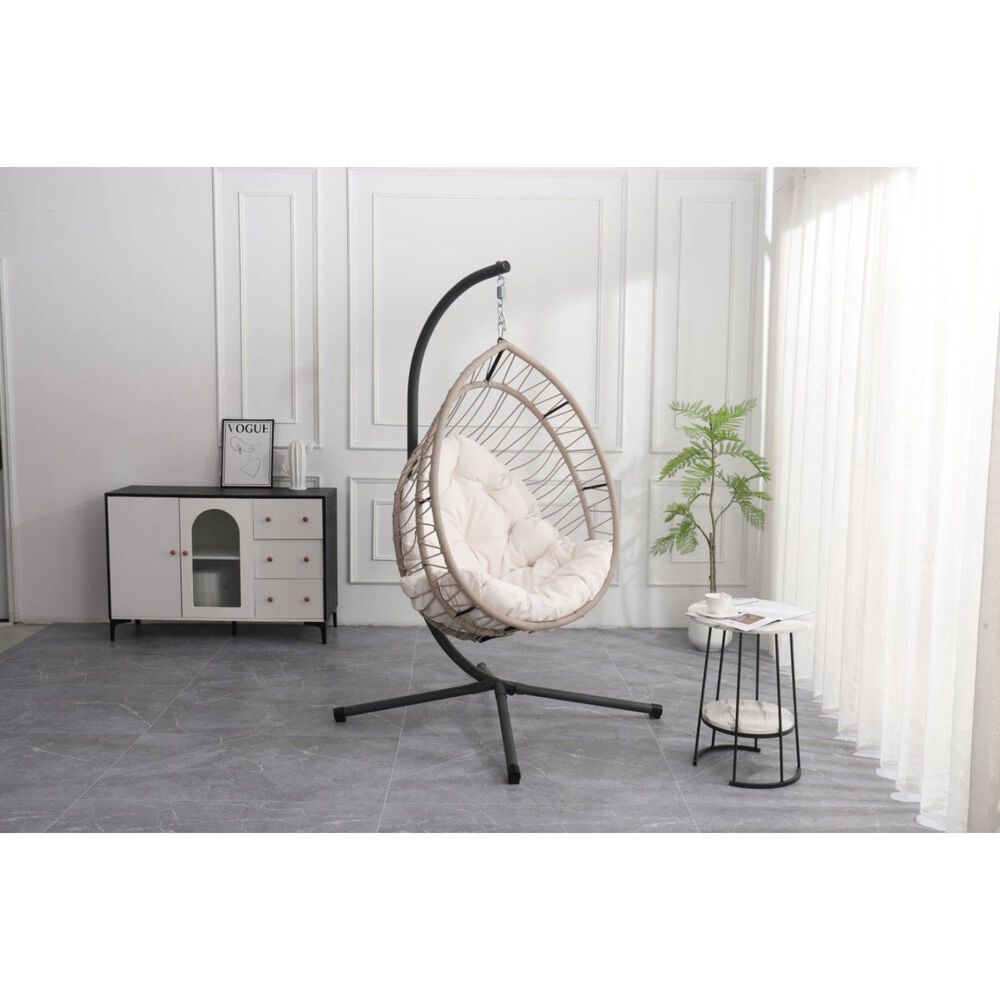 Hearth and Haven Outdoor Egg Chair with Frame Beige in White, , large