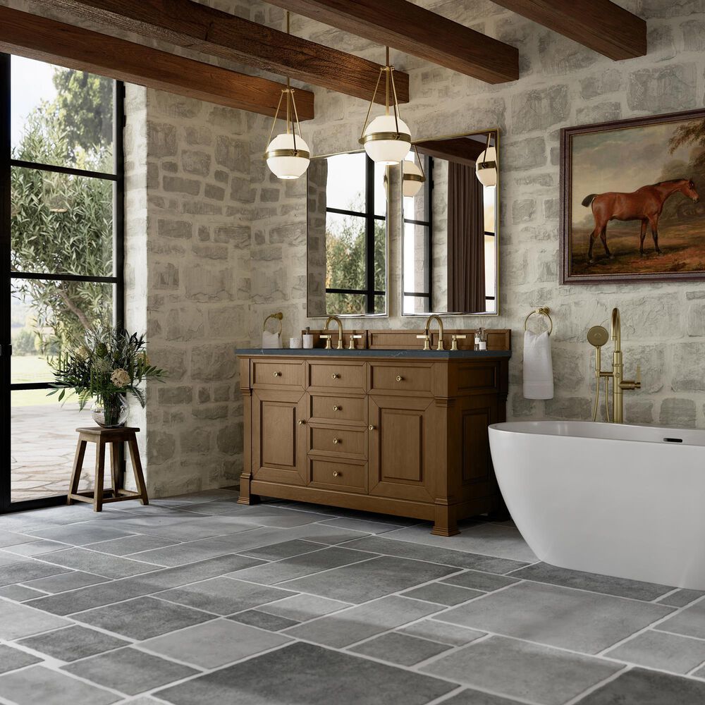 James Martin Vanities Brookfield 60" Double Bathroom Vanity in Honey Oak with 3 cm Charcoal Soapstone Quartz Top and Rectangular Sinks, , large