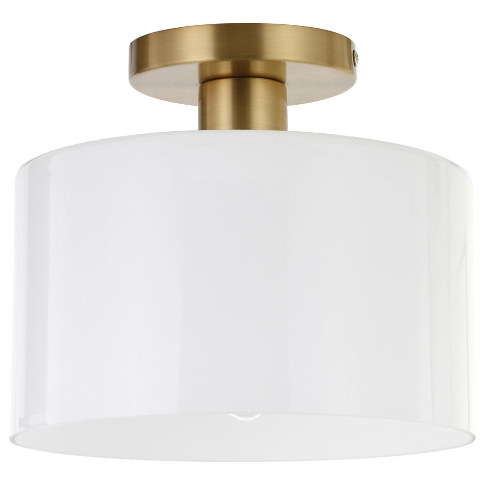 Hudson and Canal Henri Semi Flush Mount with White Glass in Brass, , large