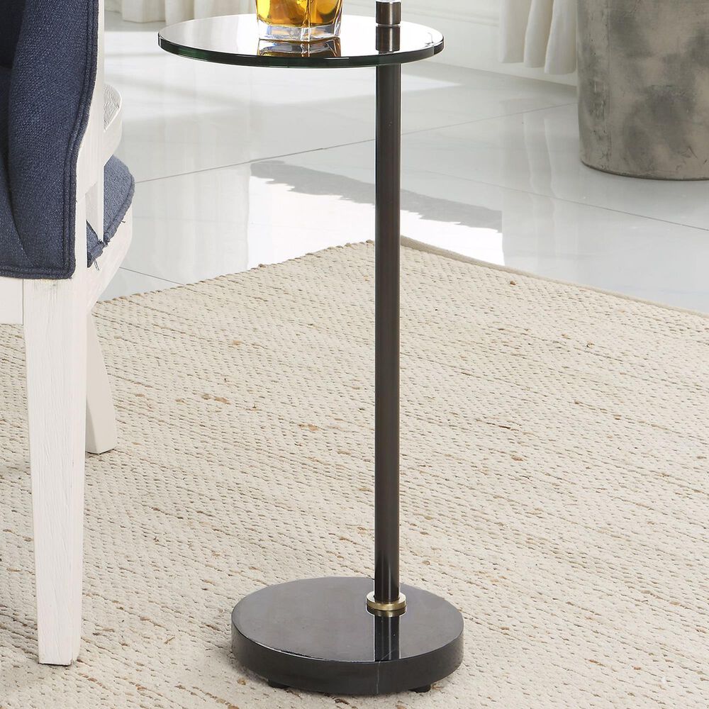 Uttermost Steward Drink Table in Solid Black and Brushed Brass, , large