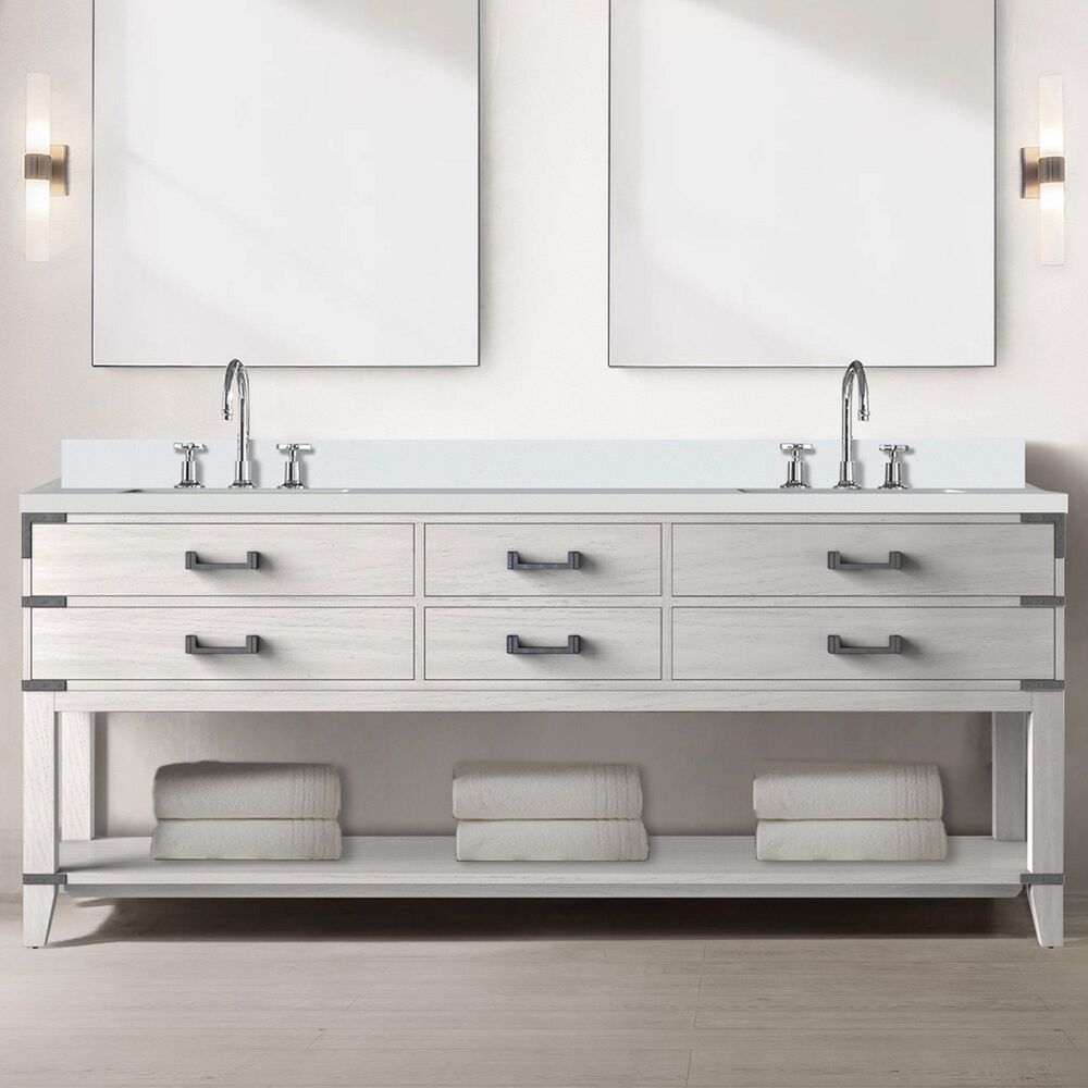 Lexora Home Norwalk 80&quot; Double Bathroom Vanity in White Oak with White Cultured Marble Top  and Rectangle Sink, , large