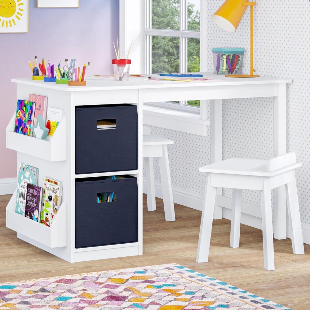 RiverRidge Home 3-Piece Kids Desk and Chair Set with Cubbies and Bookracks in White, , large