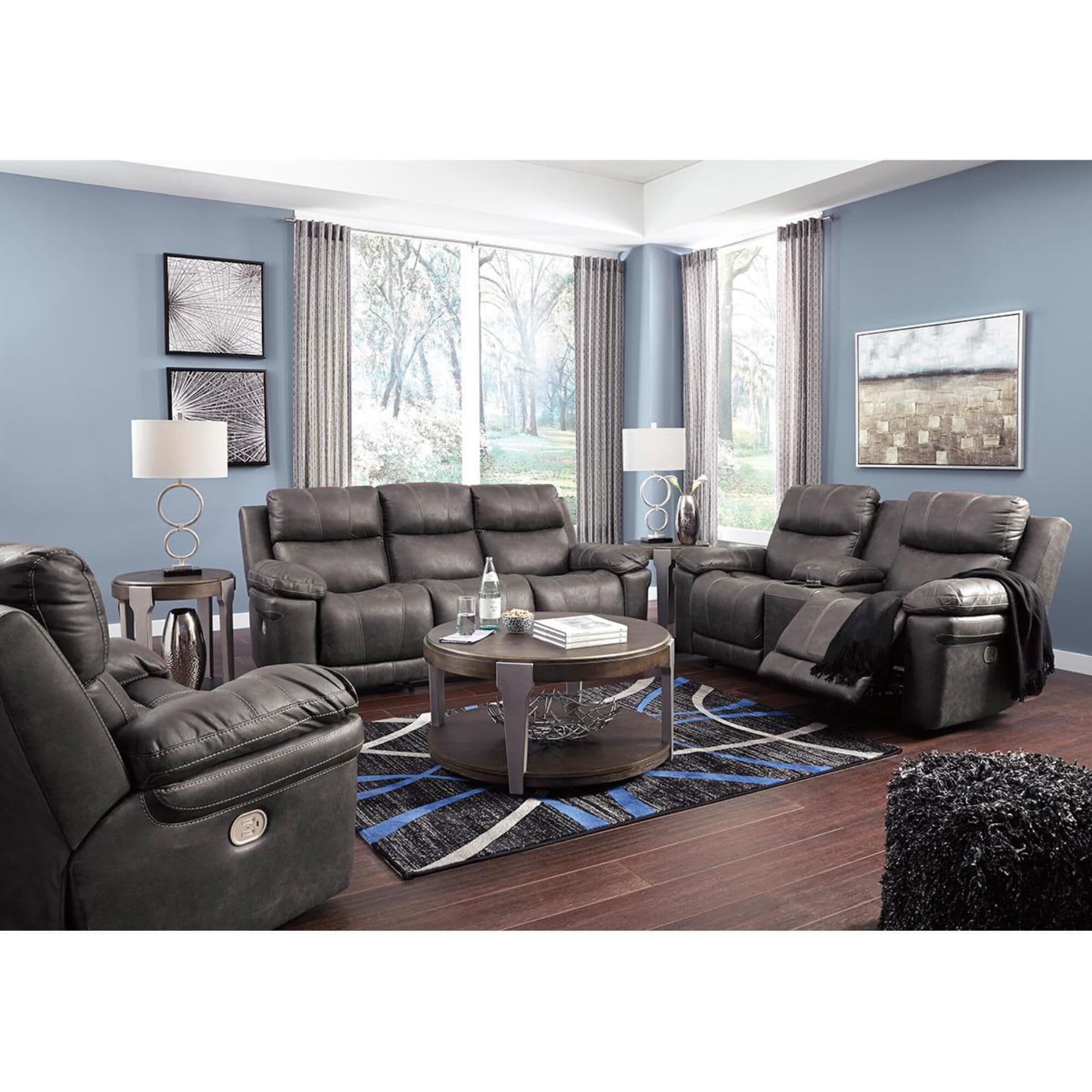 Signature Design by Ashley Erlangen Power Reclining Sofa with Adjustable Headrest in Midnight Shop NFM