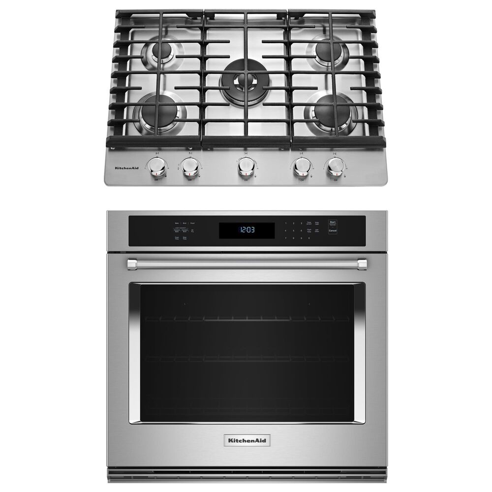 KitchenAid 2-Piece Kitchen Package with 30" Single Wall Oven and Gas Cooktop in Stainless Steel, , large
