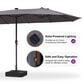 HOMLUX 14" Outdoor Double-Sided Market Umbrella with Base and Solar LED Lights in Grey, , large