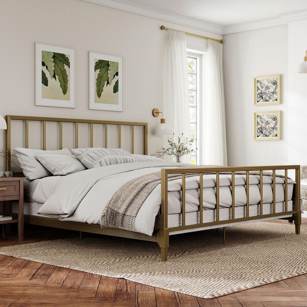 Furniture of America Blair King Slat Bed in Gold, , large