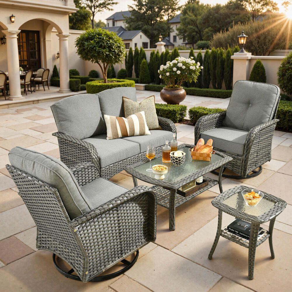 HOMLUX 6-Piece Patio Conversation Set in Dark Gray, , large