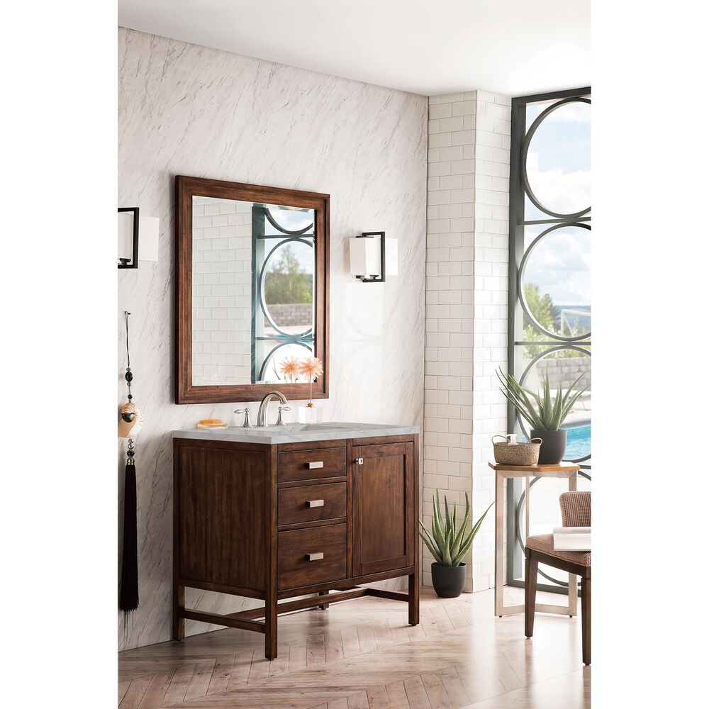 James Martin Vanities Addison 30&quot; Single Bathroom Vanity in Mid-Century Acacia with 3 cm Victorian Silver Quartz Top and Rectangular Sink, , large