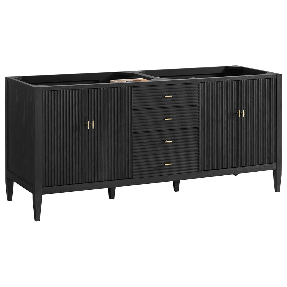 James Martin Vanities Myrrin 72&quot; Double Vanity in Carbon Oak with 3 cm Carrara White Marble Top, , large