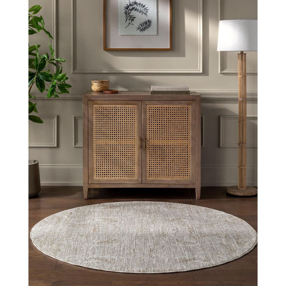 Surya Masterpiece Light Gray, Medium Gray, Cream and Tan 6&#39;7&quot; Round Area Rug, , large