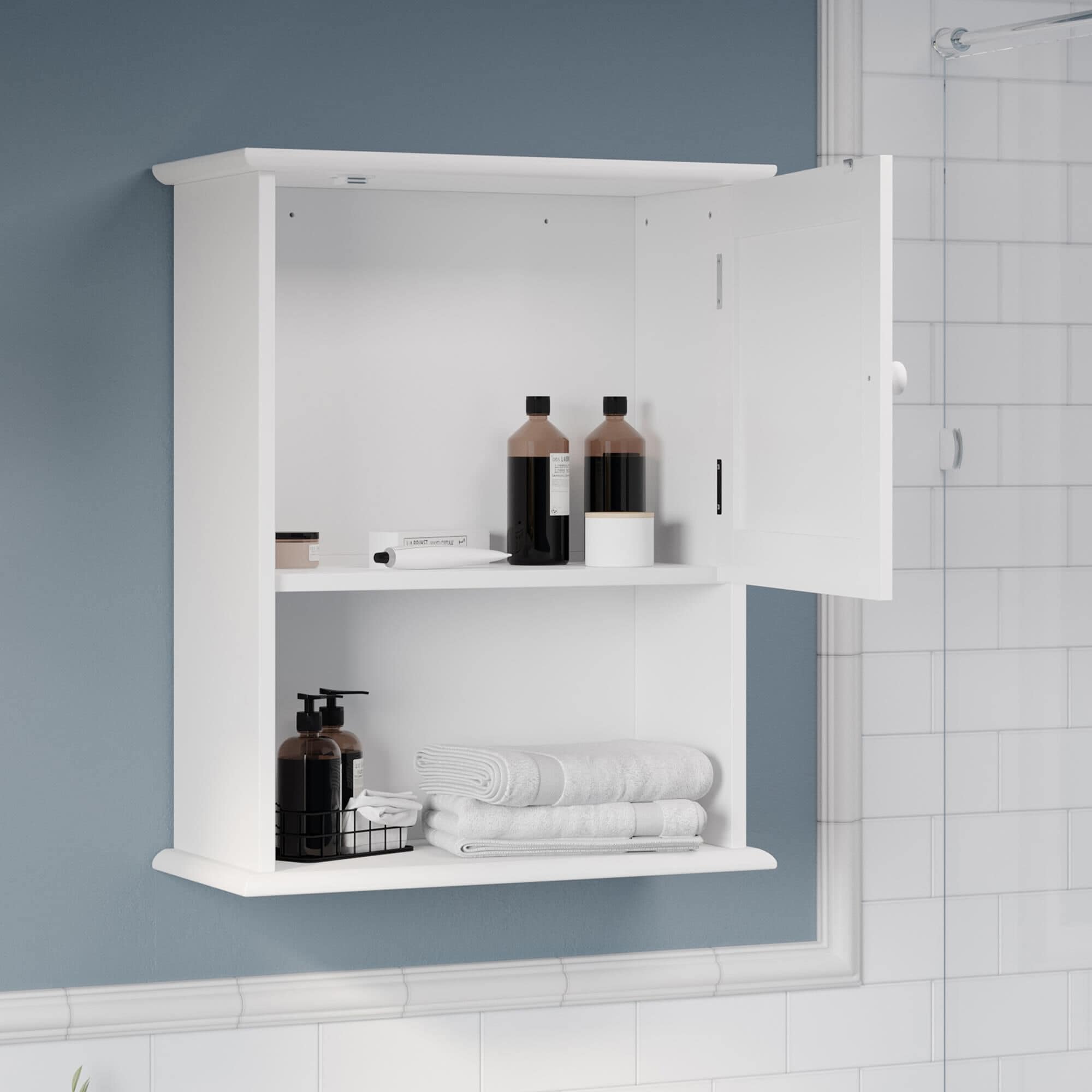 thumbnail image 2 of SEGAWE Wall Cabinet With Doors And Shelves - White Bathroom Organizer, 22.8 X 7.9 X 24.3 Inches 2 of 3