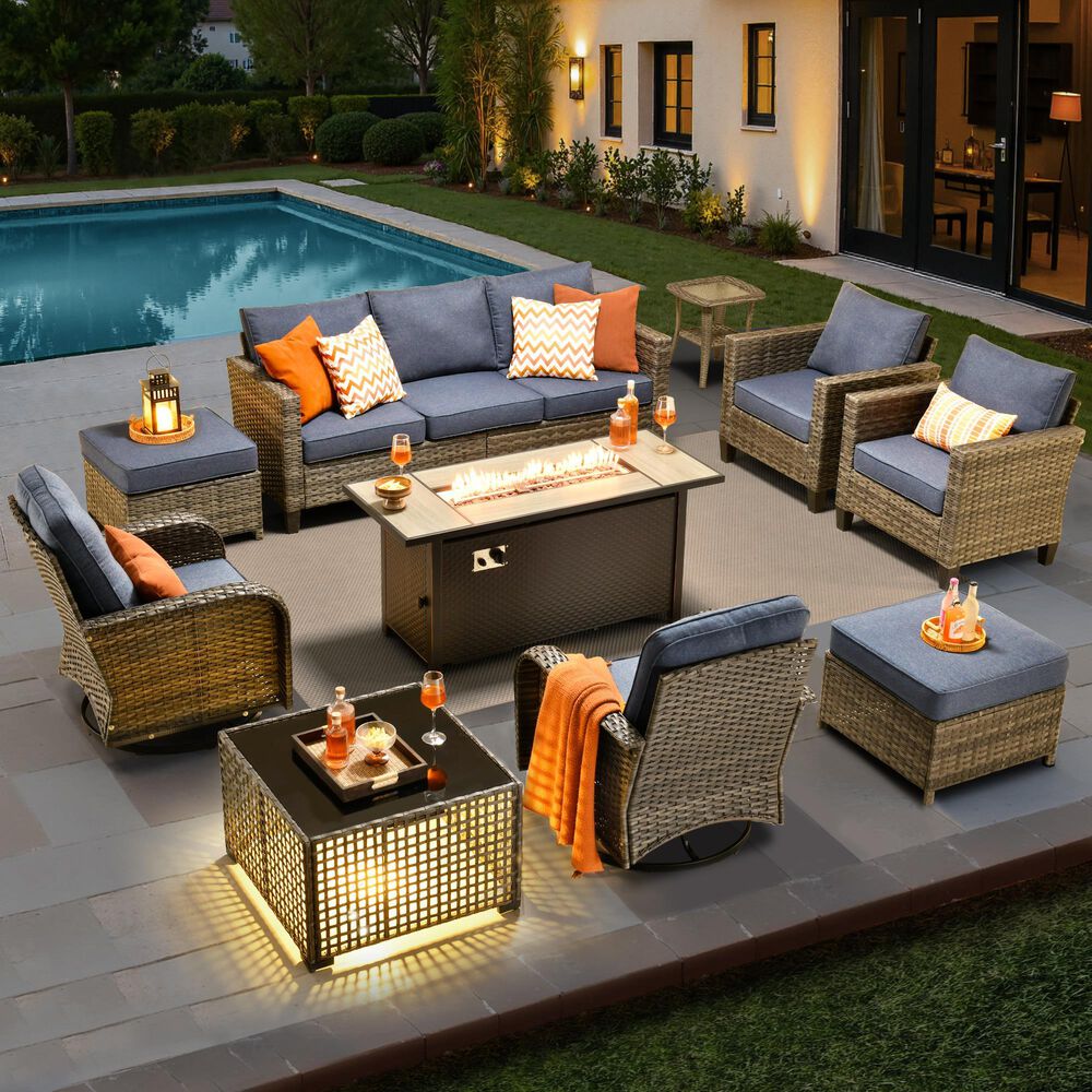 HOMLUX 10-Piece Patio Conversation Set in Denim Blue, , large