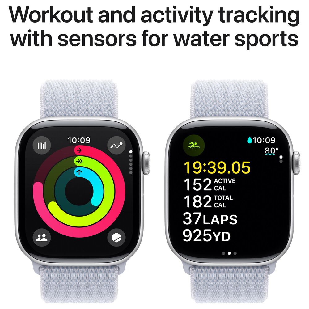 Apple Watch Series 10 GPS + Cellular 46mm Silver Aluminum Case with Blue Cloud Sport Loop, , large