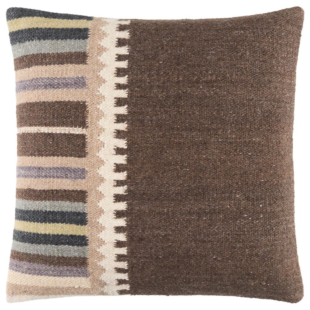 Surya Blanche 20" Square Throw Pillow in Charcoal, Dark Brown, Gray, Medium Brown and Oatmeal, , large