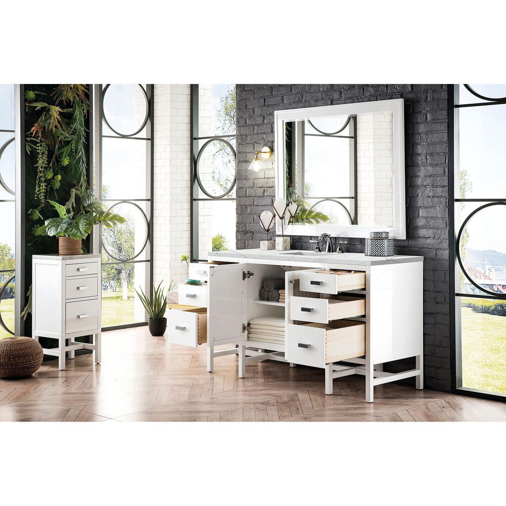 James Martin Vanities Addison 60" Single Bathroom Vanity in Glossy White with 3 cm Ethereal Noctis Quartz Top and Rectangular Sink, , large