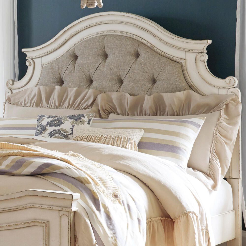 Ashley Realyn King/California King Upholstered Panel Headboard in Chipped White, , large