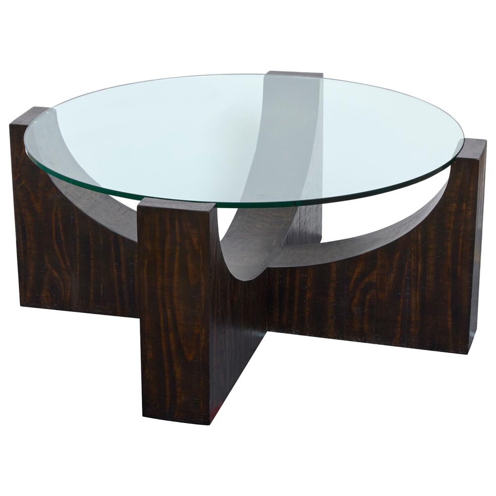 Nicolette Home Beckham Round Cocktail Table with Casters in Rustic Tavern and Clear, , large
