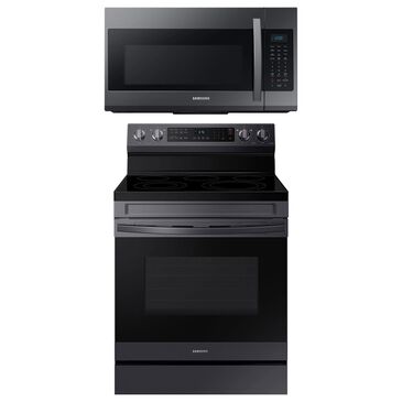 Samsung 2-Piece Kitchen Package with 6.3 Cu. Ft. Electric Range and Microwave in Black Stainless Steel, , large