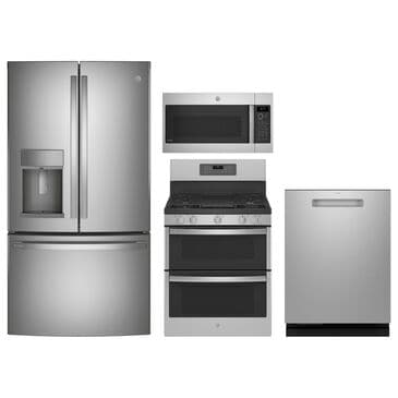 GE Profile 4pc Kitchen Package with Refrigerator, Range, Microwave, and Dishwasher in Stainless Steel, , large