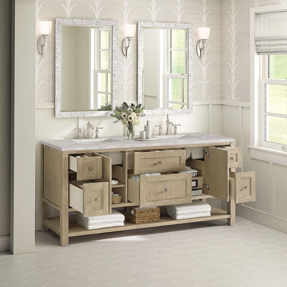 James Martin Vanities Breckenridge 72&quot; Double Vanity in Whitewashed Oak with 3 cm Victorian Silver Quartz Top, , large