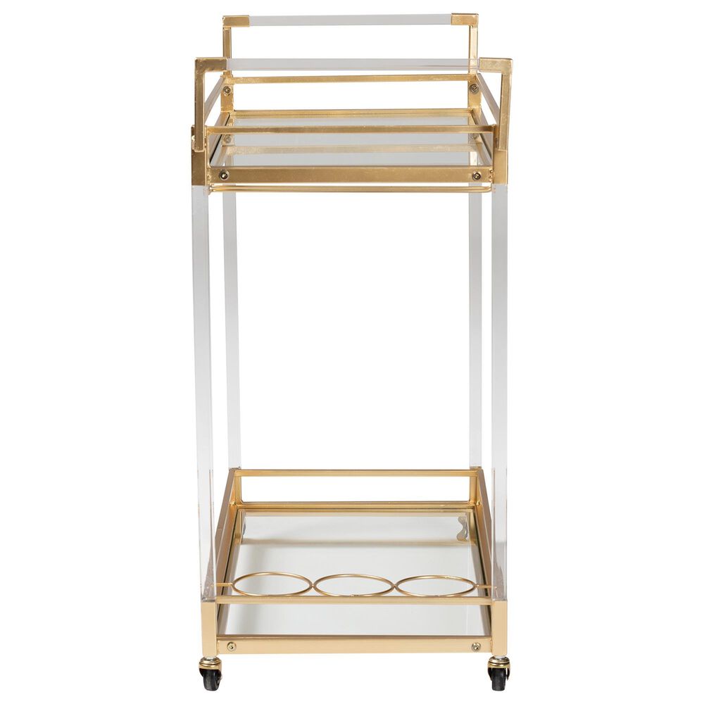Baxton Studio Savannah 2-Tier Wine Cart in Gold and Clear, , large