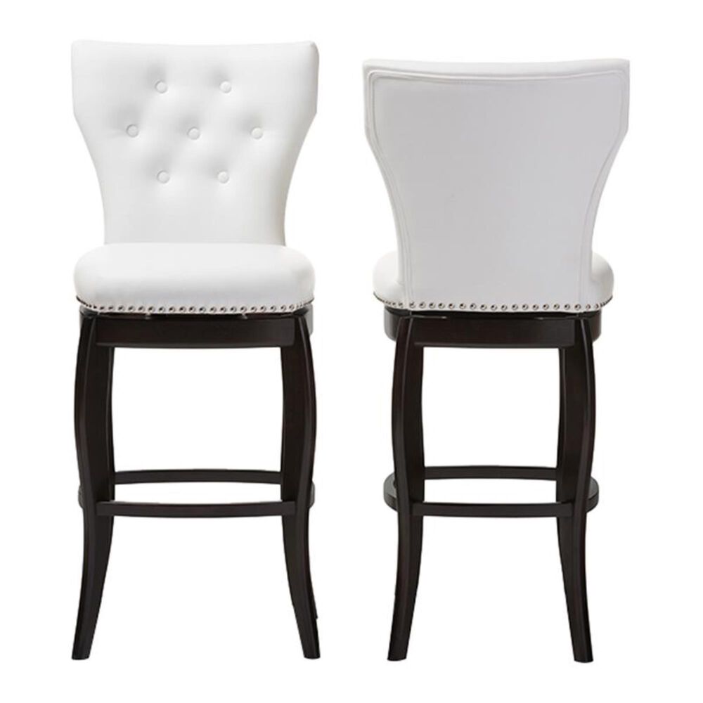 Baxton Studio Leonice Bar Stool with White Cushion in Dark Brown - Set of 2, , large