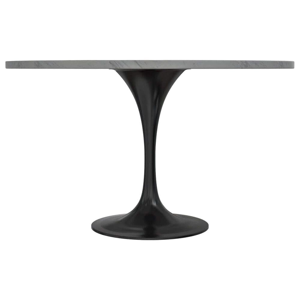 Leisuremod LeisureMod Verve Collection 48 Round Dining Table, Black Base with Laminated White Marbleized Top, , large