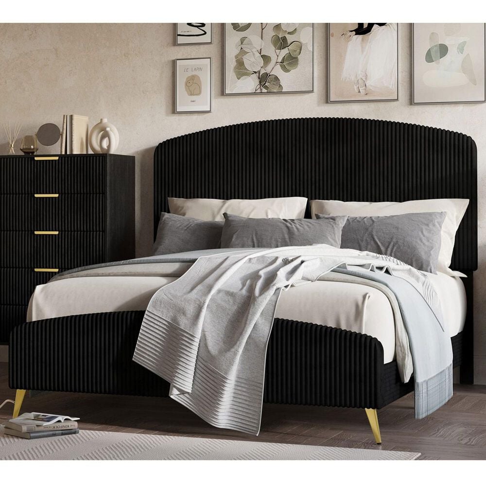 New Heritage Design Kailani King Upholstered Bed in Black, , large