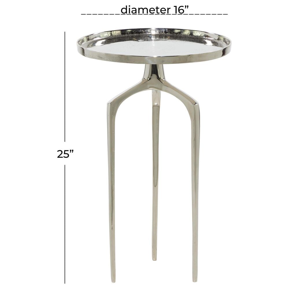 Maple and Jade 25&quot; Round End Table with 3 Tripod Legs in Polished Silver, , large