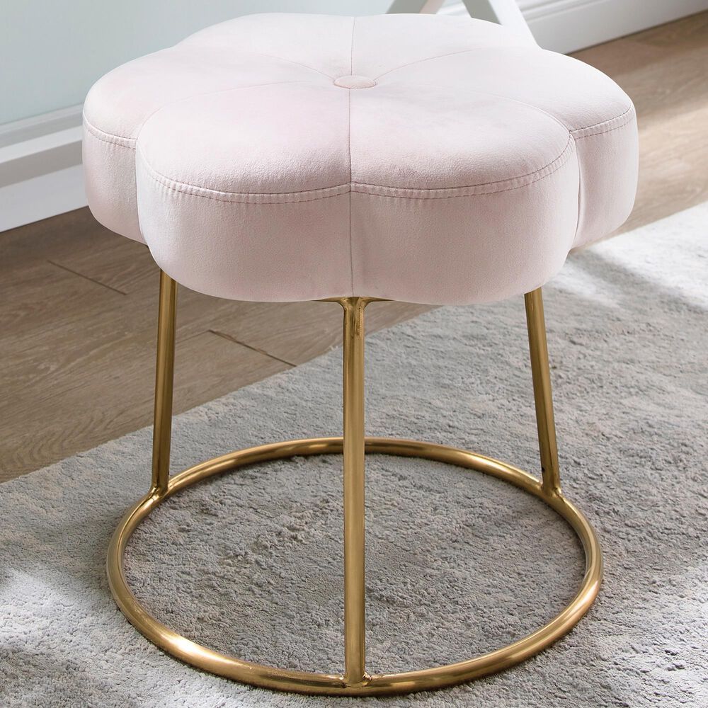Linon Home Decor Seraphina Vanity Stool with Pink Cushion in Gold, , large